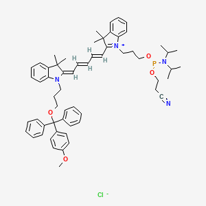 molecular formula C60H72ClN4O4P B12386906 3-[[di(propan-2-yl)amino]-[3-[2-[(1E,3E,5E)-5-[1-[3-[(4-methoxyphenyl)-diphenylmethoxy]propyl]-3,3-dimethylindol-2-ylidene]penta-1,3-dienyl]-3,3-dimethylindol-1-ium-1-yl]propoxy]phosphanyl]oxypropanenitrile;chloride 