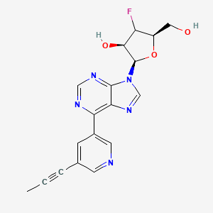 molecular formula C18H16FN5O3 B12387095 9-(3-Deoxy-3-fluoro-|A-D-ribofuranosyl)-6-[5-(propyn-1-yl)pyridin-3-yl]purine 