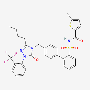 molecular formula C32H29F3N4O4S2 B1238737 N-[2-[4-[[3-butyl-5-oxo-1-[2-(trifluoromethyl)phenyl]-1,2,4-triazol-4-yl]methyl]phenyl]phenyl]sulfonyl-5-methylthiophene-2-carboxamide 