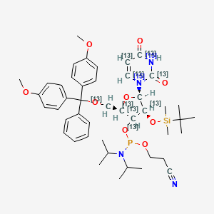 molecular formula C45H61N4O9PSi B12387423 3-[[(2R,4S,5R)-2-[[bis(4-methoxyphenyl)-phenylmethoxy](113C)methyl]-4-[tert-butyl(dimethyl)silyl]oxy-5-(2,4-dioxo(2,4,5,6-13C4,1,3-15N2)pyrimidin-1-yl)(2,3,4,5-13C4)oxolan-3-yl]oxy-[di(propan-2-yl)amino]phosphanyl]oxypropanenitrile 