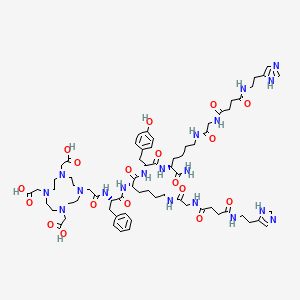 2-[4-[2-[[(2S)-1-[[(2S)-1-[[(2R)-1-[[(2S)-1-amino-6-[[2-[[4-[2-(1H-imidazol-5-yl)ethylamino]-4-oxobutanoyl]amino]acetyl]amino]-1-oxohexan-2-yl]amino]-3-(4-hydroxyphenyl)-1-oxopropan-2-yl]amino]-6-[[2-[[4-[2-(1H-imidazol-5-yl)ethylamino]-4-oxobutanoyl]amino]acetyl]amino]-1-oxohexan-2-yl]amino]-1-oxo-3-phenylpropan-2-yl]amino]-2-oxoethyl]-7,10-bis(carboxymethyl)-1,4,7,10-tetrazacyclododec-1-yl]acetic acid