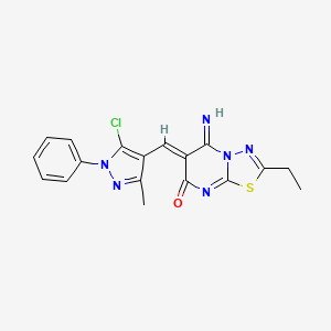 molecular formula C18H15ClN6OS B1238747 (6Z)-6-[(5-chloro-3-methyl-1-phenylpyrazol-4-yl)methylidene]-2-ethyl-5-imino-[1,3,4]thiadiazolo[3,2-a]pyrimidin-7-one 
