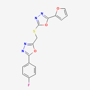 molecular formula C15H9FN4O3S B12387876 2-(4-Fluorophenyl)-5-(((5-(furan-2-yl)-1,3,4-oxadiazol-2-yl)thio)methyl)-1,3,4-oxadiazole 