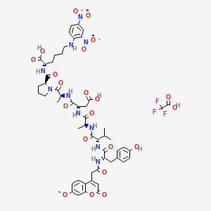 (2S)-2-[[(2S)-1-[(2S)-2-[[(2S)-3-carboxy-2-[[(2S)-2-[[(2S)-2-[[(2S)-3-(4-hydroxyphenyl)-2-[[2-(7-methoxy-2-oxochromen-4-yl)acetyl]amino]propanoyl]amino]-3-methylbutanoyl]amino]propanoyl]amino]propanoyl]amino]propanoyl]pyrrolidine-2-carbonyl]amino]-6-(2,4-dinitroanilino)hexanoic acid;2,2,2-trifluoroacetic acid