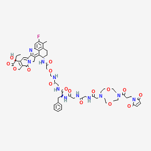 molecular formula C59H68FN11O16 B12388015 (2S)-2-[[2-[[2-[[2-[10-[3-(2,5-dioxopyrrol-1-yl)propanoyl]-1,7-dioxa-4,10-diazacyclododec-4-yl]acetyl]amino]acetyl]amino]acetyl]amino]-N-[2-[[2-[[(10S,23S)-10-ethyl-18-fluoro-10-hydroxy-19-methyl-5,9-dioxo-8-oxa-4,15-diazahexacyclo[14.7.1.02,14.04,13.06,11.020,24]tetracosa-1,6(11),12,14,16,18,20(24)-heptaen-23-yl]amino]-2-oxoethoxy]methylamino]-2-oxoethyl]-3-phenylpropanamide 