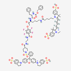 2-[(1E,3E,5Z)-5-[3,3-dimethyl-1-[6-oxo-6-[[(5S)-6-oxo-5-[[(2S)-3-phenyl-2-(phenylmethoxycarbonylamino)propanoyl]amino]-7-[2,3,5,6-tetrafluoro-4-[2-[[1-[2-[3-(5-sulfo-2,3-dihydroindol-1-ium-1-ylidene)-6-(5-sulfonato-2,3-dihydroindol-1-yl)xanthen-9-yl]phenyl]sulfonylpiperidine-4-carbonyl]amino]ethylcarbamoyl]phenoxy]heptyl]amino]hexyl]-5-sulfoindol-2-ylidene]penta-1,3-dienyl]-1-ethyl-3,3-dimethylindol-1-ium-5-sulfonate