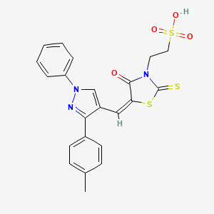 molecular formula C22H19N3O4S3 B1238844 2-((5E)-5-{[3-(4-Methylphenyl)-1-phenyl-1H-pyrazol-4-YL]methylene}-4-oxo-2-thioxo-1,3-thiazolidin-3-YL)ethanesulfonic acid 