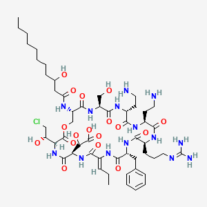 2-[(3S,6R,9Z,12R,15S,18S,21R,24S,27S)-18,21-bis(2-aminoethyl)-12-benzyl-3-[(1S)-2-chloro-1-hydroxy-ethyl]-15-(3-guanidinopropyl)-24-(hydroxymethyl)-27-(3-hydroxyundecanoylamino)-2,5,8,11,14,17,20,23,26-nonaoxo-9-propylidene-1-oxa-4,7,10,13,16,19,22,25-octazacyclooctacos-6-yl]-2-hydroxy-acetic acid