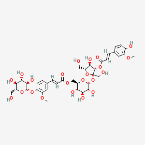 molecular formula C38H48O22 B12389425 [(2R,3S,4S,5R,6R)-3,4,5-trihydroxy-6-[(2S,3S,4R,5R)-4-hydroxy-3-[(E)-3-(4-hydroxy-3-methoxyphenyl)prop-2-enoyl]oxy-2,5-bis(hydroxymethyl)oxolan-2-yl]oxyoxan-2-yl]methyl (E)-3-[3-methoxy-4-[(2S,3R,4S,5S,6R)-3,4,5-trihydroxy-6-(hydroxymethyl)oxan-2-yl]oxyphenyl]prop-2-enoate 