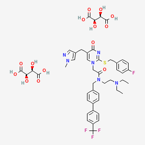 molecular formula C46H52F4N6O14S B12389882 N-[2-(diethylamino)ethyl]-2-[2-[(4-fluorophenyl)methylsulfanyl]-5-[(1-methylpyrazol-4-yl)methyl]-4-oxopyrimidin-1-yl]-N-[[4-[4-(trifluoromethyl)phenyl]phenyl]methyl]acetamide;(2R,3R)-2,3-dihydroxybutanedioic acid 