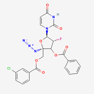 molecular formula C23H17ClFN5O7 B12389997 [(2R,4R,5R)-2-azido-3-benzoyloxy-5-(2,4-dioxopyrimidin-1-yl)-4-fluorooxolan-2-yl]methyl 3-chlorobenzoate 