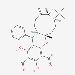 (1S,4S,7R,11R,12S)-14,16-dihydroxy-1,5,5-trimethyl-8-methylidene-12-phenyl-19-oxatetracyclo[9.8.0.04,7.013,18]nonadeca-13,15,17-triene-15,17-dicarbaldehyde