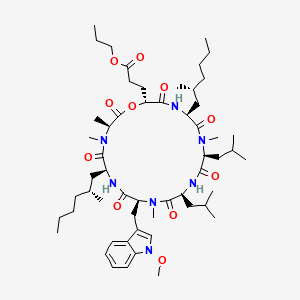 cyclo[N(Me)Ala-D-OGlu(OPr)(OPr)-Leu(4R-5-Pr)-N(Me)Leu-Leu-N(Me)Trp(OMe)-Leu(4R-5-Pr)]