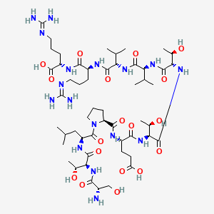 molecular formula C53H95N17O18 B12390550 (4S)-4-[[(2S)-1-[(2S)-2-[[(2S,3R)-2-[[(2S)-2-amino-3-hydroxypropanoyl]amino]-3-hydroxybutanoyl]amino]-4-methylpentanoyl]pyrrolidine-2-carbonyl]amino]-5-[[(2S,3R)-1-[[(2S,3R)-1-[[(2S)-1-[[(2S)-1-[[(2S)-1-[[(1S)-1-carboxy-4-(diaminomethylideneamino)butyl]amino]-5-(diaminomethylideneamino)-1-oxopentan-2-yl]amino]-3-methyl-1-oxobutan-2-yl]amino]-3-methyl-1-oxobutan-2-yl]amino]-3-hydroxy-1-oxobutan-2-yl]amino]-3-hydroxy-1-oxobutan-2-yl]amino]-5-oxopentanoic acid 