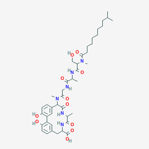 3,18-Dihydroxy-14-[[2-[2-[[3-hydroxy-2-[methyl(10-methylundecanoyl)amino]propanoyl]amino]propanoylamino]acetyl]-methylamino]-11-methyl-10,13-dioxo-9,12-diazatricyclo[13.3.1.12,6]icosa-1(18),2,4,6(20),15(19),16-hexaene-8-carboxylic acid