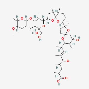 molecular formula C47H78O14 B1239075 (E)-8-[7-Hydroxy-2-[2-[6-hydroxy-6-(hydroxymethyl)-4-(5-methoxy-6-methyloxan-2-yl)oxy-3,5-dimethyloxan-2-yl]-4,6-dimethyl-1,10-dioxaspiro[4.5]decan-9-yl]-2,8-dimethyl-1,10-dioxaspiro[4.5]decan-9-yl]-2,4,6-trimethyl-5-oxonon-6-enoic acid CAS No. 123229-48-1