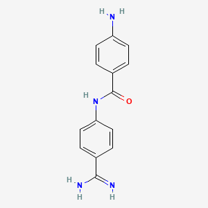 molecular formula C14H14N4O B1239082 4-Aminobenzoic acid 4'-amidinoanilide CAS No. 53032-85-2