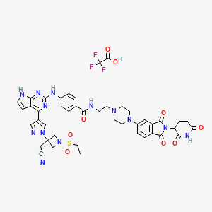 4-[[4-[1-[3-(cyanomethyl)-1-ethylsulfonylazetidin-3-yl]pyrazol-4-yl]-7H-pyrrolo[2,3-d]pyrimidin-2-yl]amino]-N-[2-[4-[2-(2,6-dioxopiperidin-3-yl)-1,3-dioxoisoindol-5-yl]piperazin-1-yl]ethyl]benzamide;2,2,2-trifluoroacetic acid