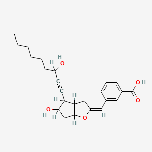 molecular formula C24H30O5 B1239186 3-[(E)-[5-hydroxy-4-(3-hydroxynon-1-ynyl)-3,3a,4,5,6,6a-hexahydrocyclopenta[b]furan-2-ylidene]methyl]benzoic acid CAS No. 96744-62-6