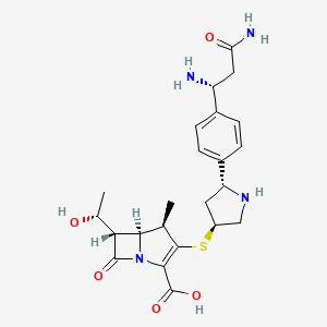 molecular formula C23H30N4O5S B1239236 (4R,5S,6S)-3-[(3S,5R)-5-[4-[(1R)-1,3-diamino-3-oxopropyl]phenyl]pyrrolidin-3-yl]sulfanyl-6-[(1R)-1-hydroxyethyl]-4-methyl-7-oxo-1-azabicyclo[3.2.0]hept-2-ene-2-carboxylic acid 