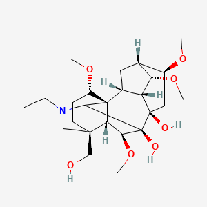 molecular formula C25H41NO7 B1239295 (1S,2R,3R,4S,5R,6S,8R,9R,13S,16S,17R,18S)-11-ethyl-13-(hydroxymethyl)-4,6,16,18-tetramethoxy-11-azahexacyclo[7.7.2.12,5.01,10.03,8.013,17]nonadecane-8,9-diol 