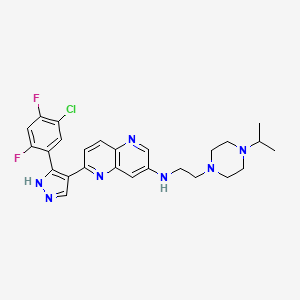 molecular formula C26H28ClF2N7 B12393103 6-[5-(5-chloro-2,4-difluorophenyl)-1H-pyrazol-4-yl]-N-[2-(4-propan-2-ylpiperazin-1-yl)ethyl]-1,5-naphthyridin-3-amine 