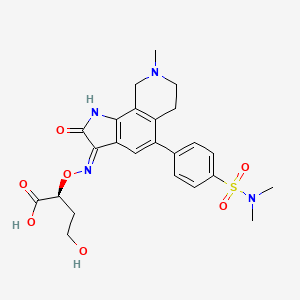 molecular formula C24H28N4O7S B12393273 Butanoic acid, 2-(((Z)-(5-(4-((dimethylamino)sulfonyl)phenyl)-1,2,6,7,8,9-hexahydro-8-methyl-2-oxo-3H-pyrrolo(3,2-H)isoquinolin-3-ylidene)amino)oxy)-4-hydroxy-, (2S)- CAS No. 666706-39-4