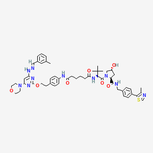 molecular formula C52H64N10O7S B12393532 N'-[(2S)-1-[(2S,4R)-4-hydroxy-2-[[4-(4-methyl-1,3-thiazol-5-yl)phenyl]methylcarbamoyl]pyrrolidin-1-yl]-3,3-dimethyl-1-oxobutan-2-yl]-N-[4-[2-[4-[(2E)-2-[(3-methylphenyl)methylidene]hydrazinyl]-6-morpholin-4-ylpyrimidin-2-yl]oxyethyl]phenyl]hexanediamide 