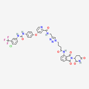 molecular formula C40H32ClF3N10O8 B12393578 4-[4-[[4-chloro-3-(trifluoromethyl)phenyl]carbamoylamino]phenoxy]-N-[[1-[4-[[2-(2,6-dioxopiperidin-3-yl)-1,3-dioxoisoindol-4-yl]amino]-4-oxobutyl]triazol-4-yl]methyl]pyridine-2-carboxamide 