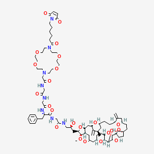 molecular formula C79H114N8O23 B12393837 (2S)-2-[[2-[[2-[[2-[16-[6-(2,5-dioxopyrrol-1-yl)hexanoyl]-1,4,10,13-tetraoxa-7,16-diazacyclooctadec-7-yl]acetyl]amino]acetyl]amino]acetyl]amino]-N-[2-[[(2S)-2-hydroxy-3-[(1S,3S,6S,9S,12S,14R,16R,18S,20R,21R,22S,26R,29S,32S,33R,36S)-21-methoxy-14-methyl-8,15-dimethylidene-24-oxo-2,19,30,34,37,39,40,41-octaoxanonacyclo[24.9.2.13,32.13,33.16,9.112,16.018,22.029,36.031,35]hentetracontan-20-yl]propyl]amino]-2-oxoethyl]-3-phenylpropanamide 