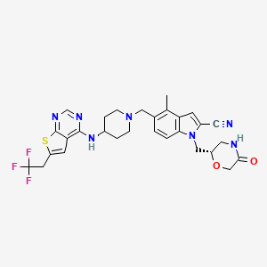 molecular formula C29H30F3N7O2S B12393982 4-methyl-1-{[(2S)-5-oxomorpholin-2-yl]methyl}-5-[(4-{[6-(2,2,2-trifluoroethyl)thieno[2,3-d]pyrimidin-4-yl]amino}piperidin-1-yl)methyl]-1H-indole-2-carbonitrile 