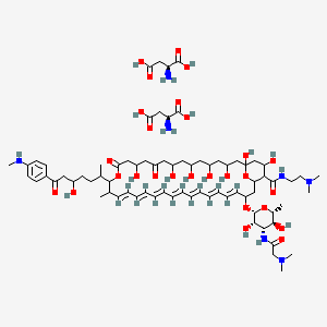 molecular formula C75H117N7O27 B1239454 (2S)-2-aminobutanedioic acid;(19E,21E,23E,25E,27E,29E,31E)-33-[(2R,3S,4S,5S,6R)-4-[[2-(dimethylamino)acetyl]amino]-3,5-dihydroxy-6-methyloxan-2-yl]oxy-N-[2-(dimethylamino)ethyl]-1,3,5,7,9,13,37-heptahydroxy-17-[5-hydroxy-7-[4-(methylamino)phenyl]-7-oxoheptan-2-yl]-18-methyl-11,15-dioxo-16,39-dioxabicyclo[33.3.1]nonatriaconta-19,21,23,25,27,29,31-heptaene-36-carboxamide 