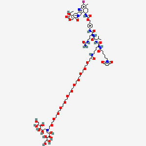 [4-[[(2S)-2-[[(2S)-2-[[(2S)-6-[3-[2-[2-[2-[2-[2-[2-[2-[2-[2-[2-[2-[2-[bis[(2S,3R,4R,5R)-2,3,4,5,6-pentahydroxyhexyl]amino]ethoxy]ethoxy]ethoxy]ethoxy]ethoxy]ethoxy]ethoxy]ethoxy]ethoxy]ethoxy]ethoxy]ethoxy]propanoylamino]-2-[6-(2,5-dioxopyrrol-1-yl)hexanoylamino]hexanoyl]amino]-3-methylbutanoyl]amino]-5-(carbamoylamino)pentanoyl]amino]phenyl]methyl N-[(10S,23S)-10-ethyl-18-fluoro-10-hydroxy-19-methyl-5,9-dioxo-8-oxa-4,15-diazahexacyclo[14.7.1.02,14.04,13.06,11.020,24]tetracosa-1,6(11),12,14,16,18,20(24)-heptaen-23-yl]carbamate