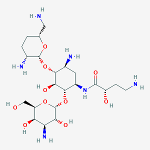 (2S)-4-amino-N-[(1R,2S,3S,4R,5S)-5-amino-4-[(2R,3R,6R)-3-amino-6-(aminomethyl)oxan-2-yl]oxy-2-[(2S,3R,4S,5R,6R)-4-amino-3,5-dihydroxy-6-(hydroxymethyl)oxan-2-yl]oxy-3-hydroxycyclohexyl]-2-hydroxybutanamide