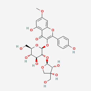 molecular formula C27H30O15 B12394745 3-[(2S,3R,4S,5S,6R)-3-[(2S,3R,4R)-3,4-dihydroxy-4-(hydroxymethyl)oxolan-2-yl]oxy-4,5-dihydroxy-6-(hydroxymethyl)oxan-2-yl]oxy-5-hydroxy-2-(4-hydroxyphenyl)-7-methoxychromen-4-one 