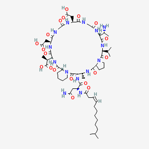 (2S)-2-[(3S,4R,13S,16R,22S,28S,31S,34R)-16-[(1R)-1-aminoethyl]-3-[[(2S)-4-amino-2-[[(Z)-11-methyldodec-3-enoyl]amino]-4-oxobutanoyl]amino]-22,28-bis(carboxymethyl)-4-methyl-2,6,12,15,18,21,24,27,30,33-decaoxo-13-propan-2-yl-1,5,11,14,17,20,23,26,29,32-decazatricyclo[32.4.0.07,11]octatriacontan-31-yl]propanoic acid