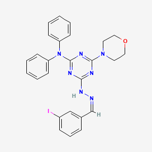 molecular formula C26H24IN7O B1239491 2-N-[(Z)-(3-iodophenyl)methylideneamino]-6-morpholin-4-yl-4-N,4-N-diphenyl-1,3,5-triazine-2,4-diamine 