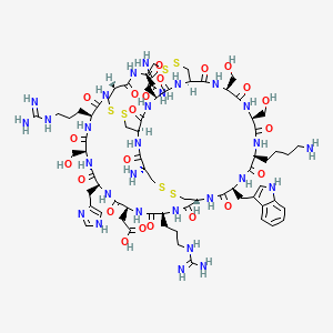 molecular formula C70H106N28O22S6 B12394932 2-[(1R,6R,9S,12S,15S,18S,21S,24R,27S,30S,33S,36S,39R,42S,47R,56R)-47-amino-30-(4-aminobutyl)-42-(2-amino-2-oxoethyl)-9,21-bis(3-carbamimidamidopropyl)-56-carbamoyl-12,33,36-tris(hydroxymethyl)-15-(1H-imidazol-4-ylmethyl)-27-(1H-indol-3-ylmethyl)-8,11,14,17,20,23,26,29,32,35,38,41,44,46,58-pentadecaoxo-3,4,49,50,53,54-hexathia-7,10,13,16,19,22,25,28,31,34,37,40,43,45,57-pentadecazatricyclo[22.20.7.76,39]octapentacontan-18-yl]acetic acid 