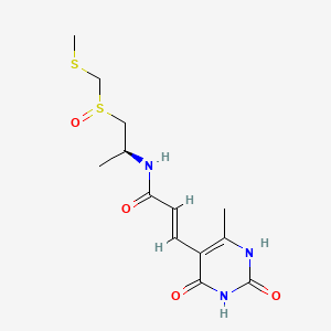 molecular formula C13H19N3O4S2 B1239510 (E)-3-(6-methyl-2,4-dioxo-1H-pyrimidin-5-yl)-N-[(2S)-1-(methylsulfanylmethylsulfinyl)propan-2-yl]prop-2-enamide 