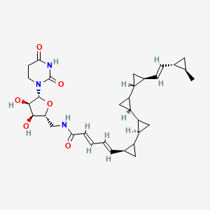 molecular formula C32H43N3O6 B1239517 (2E,4E)-N-[[(2R,3S,4R,5R)-5-(2,4-dioxo-1,3-diazinan-1-yl)-3,4-dihydroxyoxolan-2-yl]methyl]-5-[(1S)-2-[(1R)-2-[(1R)-2-[(1R,2S)-2-[(E)-2-[(1R,2R)-2-methylcyclopropyl]ethenyl]cyclopropyl]cyclopropyl]cyclopropyl]cyclopropyl]penta-2,4-dienamide CAS No. 120500-69-8