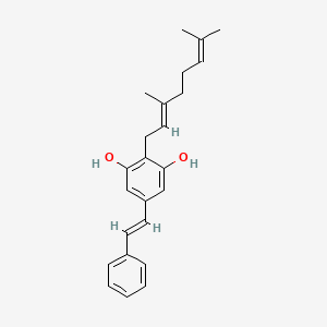 molecular formula C24H28O2 B1239519 1,3-Benzenediol, 2-((2E)-3,7-dimethyl-2,6-octadienyl)-5-((1E)-2-phenylethenyl)- CAS No. 72165-33-4