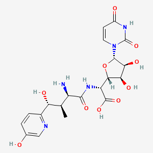 molecular formula C20H25N5O10 B1239545 (2R)-2-[[(2R,3R,4R)-2-amino-4-hydroxy-4-(5-hydroxy-2-pyridinyl)-3-methyl-1-oxobutyl]amino]-2-[(2S,3R,4S,5S)-5-(2,4-dioxo-1-pyrimidinyl)-3,4-dihydroxy-2-oxolanyl]acetic acid 