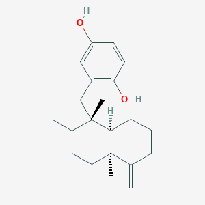 molecular formula C21H30O2 B1239546 2-[[(1S,4aS,8aR)-1,2,4a-trimethyl-5-methylidene-3,4,6,7,8,8a-hexahydro-2H-naphthalen-1-yl]methyl]benzene-1,4-diol CAS No. 87764-13-4