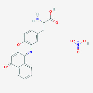 molecular formula C19H15N3O7 B1239547 2-Amino-3-(5-oxobenzo[a]phenoxazin-10-yl)propanoic acid;nitric acid CAS No. 154804-06-5