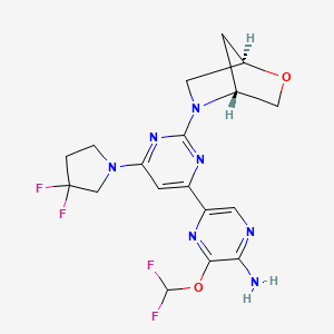 molecular formula C18H19F4N7O2 B12395571 3-(difluoromethoxy)-5-[6-(3,3-difluoropyrrolidin-1-yl)-2-[(1R,4R)-2-oxa-5-azabicyclo[2.2.1]heptan-5-yl]pyrimidin-4-yl]pyrazin-2-amine 