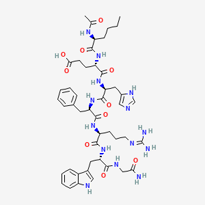 (4S)-4-[[(2S)-2-acetamidohexanoyl]amino]-5-[[(2S)-1-[[(2R)-1-[[(2S)-1-[[(2S)-1-[(2-amino-2-oxoethyl)amino]-3-(1H-indol-3-yl)-1-oxopropan-2-yl]amino]-5-(diaminomethylideneamino)-1-oxopentan-2-yl]amino]-1-oxo-3-phenylpropan-2-yl]amino]-3-(1H-imidazol-5-yl)-1-oxopropan-2-yl]amino]-5-oxopentanoic acid