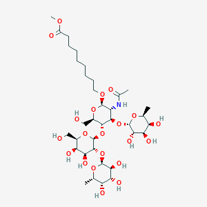 molecular formula C36H63NO21 B1239584 methyl 8-{[alpha-L-fucopyranosyl-(1->3)-[alpha-L-fucopyranosyl-(1->2)-beta-D-galactopyranosyl-(1->4)]-2-acetamido-2-deoxy-beta-D-glucopyranosyl]oxy}octanoate 