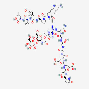 molecular formula C88H140N20O37 B12395851 (2S)-2-[[(2S,3S)-2-[[(2S)-2-[[(2S)-1-[(2S)-2-[[(2S)-2-[[(2S,3R)-3-[(2S,3R,4R,5R,6R)-3-acetamido-5-hydroxy-6-(hydroxymethyl)-4-[(2R,3R,4S,5R,6R)-3,4,5-trihydroxy-6-(hydroxymethyl)oxan-2-yl]oxyoxan-2-yl]oxy-2-[[(2S)-2-[[(2S)-4-amino-2-[[(2S)-2-[[2-[[2-[[(2S)-4-carboxy-2-[[(2S)-4-carboxy-2-[[(2S)-3-hydroxy-2-[[(2S)-5-oxopyrrolidine-2-carbonyl]amino]propanoyl]amino]butanoyl]amino]butanoyl]amino]acetyl]amino]acetyl]amino]-3-hydroxypropanoyl]amino]-4-oxobutanoyl]amino]propanoyl]amino]butanoyl]amino]-6-aminohexanoyl]amino]-6-aminohexanoyl]pyrrolidine-2-carbonyl]amino]-3-(4-hydroxyphenyl)propanoyl]amino]-3-methylpentanoyl]amino]-4-methylpentanoic acid 