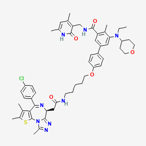 molecular formula C53H61ClN8O5S B12395980 5-[4-[5-[[2-[(9S)-7-(4-chlorophenyl)-4,5,13-trimethyl-3-thia-1,8,11,12-tetrazatricyclo[8.3.0.02,6]trideca-2(6),4,7,10,12-pentaen-9-yl]acetyl]amino]pentoxy]phenyl]-N-[(4,6-dimethyl-2-oxo-1H-pyridin-3-yl)methyl]-3-[ethyl(oxan-4-yl)amino]-2-methylbenzamide 