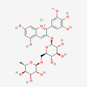 (2R,3R,4R,5R,6S)-2-[[(2R,3S,4S,5R,6S)-6-[2-(3,4-dihydroxy-5-methoxyphenyl)-5,7-dihydroxychromenylium-3-yl]oxy-3,4,5-trihydroxyoxan-2-yl]methoxy]-6-methyloxane-3,4,5-triol;chloride